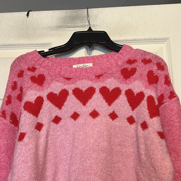 Jessica Simpson Pink Valentines Day Sweater With Red Hearts Size Medium - Picture 2 of 6